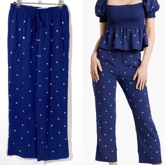 Hill House Pants - Hill House Jewel Jammies Pants Navy Blue Embellished Small
